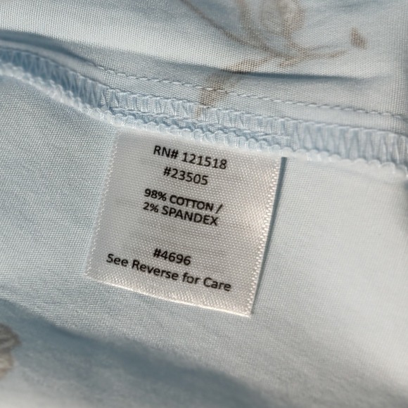 New National Button Up Blouse Top Blue Brown Floral Stretch Womens Petite Large - Picture 9 of 11